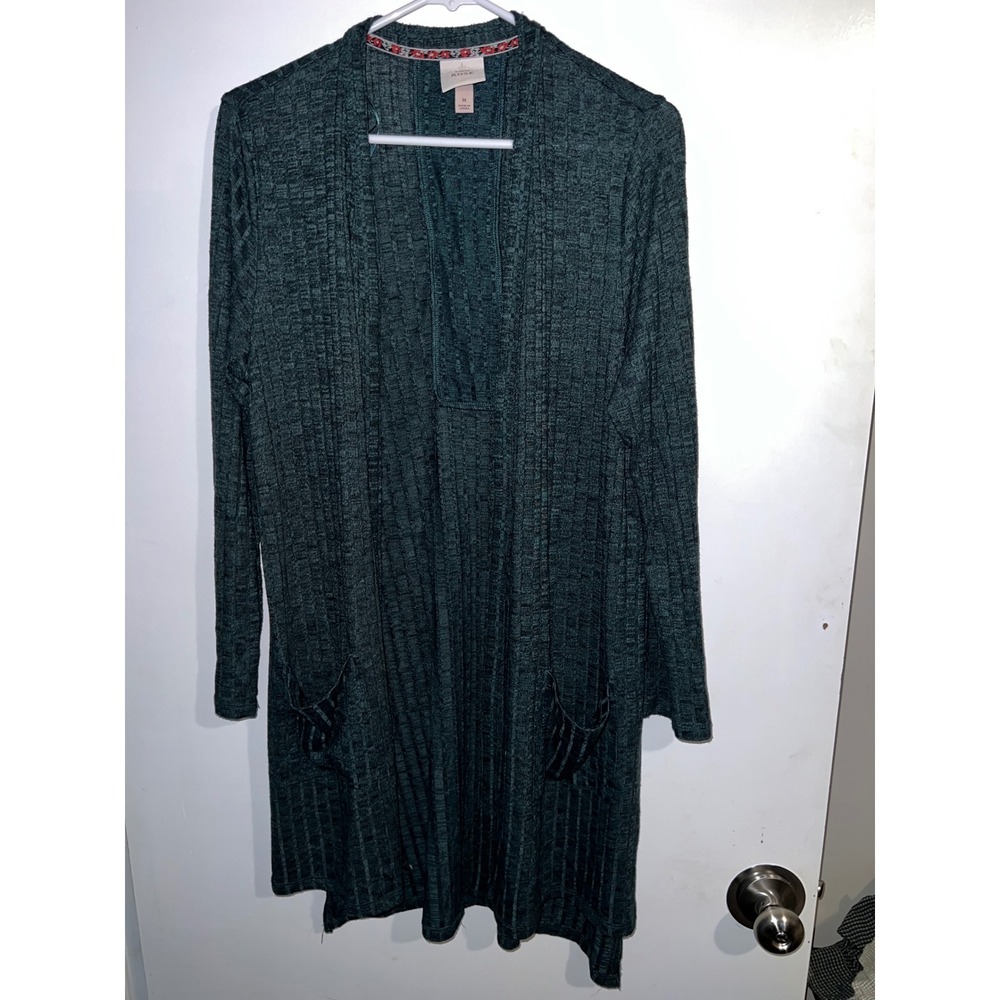 Knox Rose Womens Medium Dark Green Ribbed Open Front Cardigan Lace Up Back